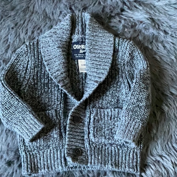 Oshkosh notch-lapel collar black & gray tweed look cardigan with pockets. 3-6m - Picture 2 of 8